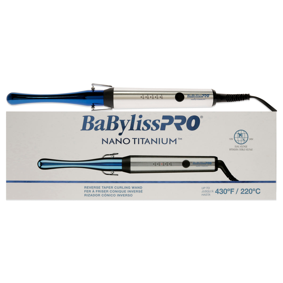 Nano Titanium Reverse Taper Curling Wand - BNTWRTUC - Blue-Grey by BaBylissPRO for Unisex - 1 Inch Curling Iron