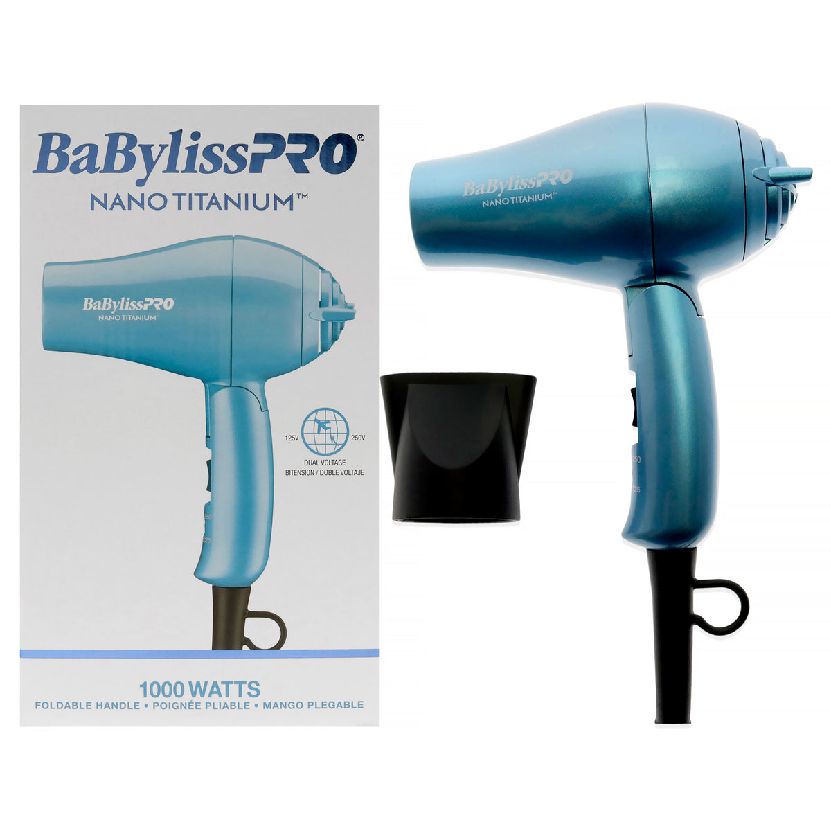 Nano Titanium Foldable Handle - BNT053TUC - Blue by BaBylissPRO for Unisex - 1 Pc Hair Dryer