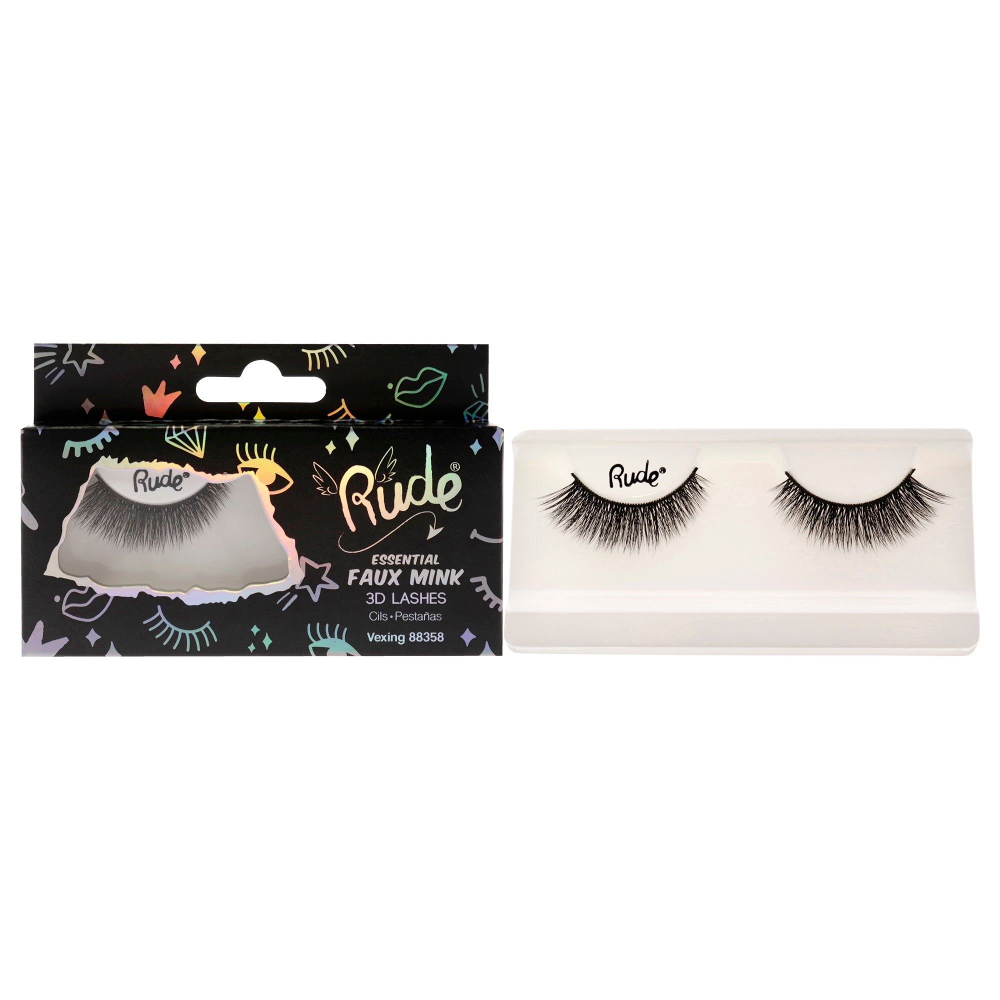 Essential Faux Mink 3D Lashes - Vexing by Rude Cosmetics for Women - 1 Pair Eyelashes