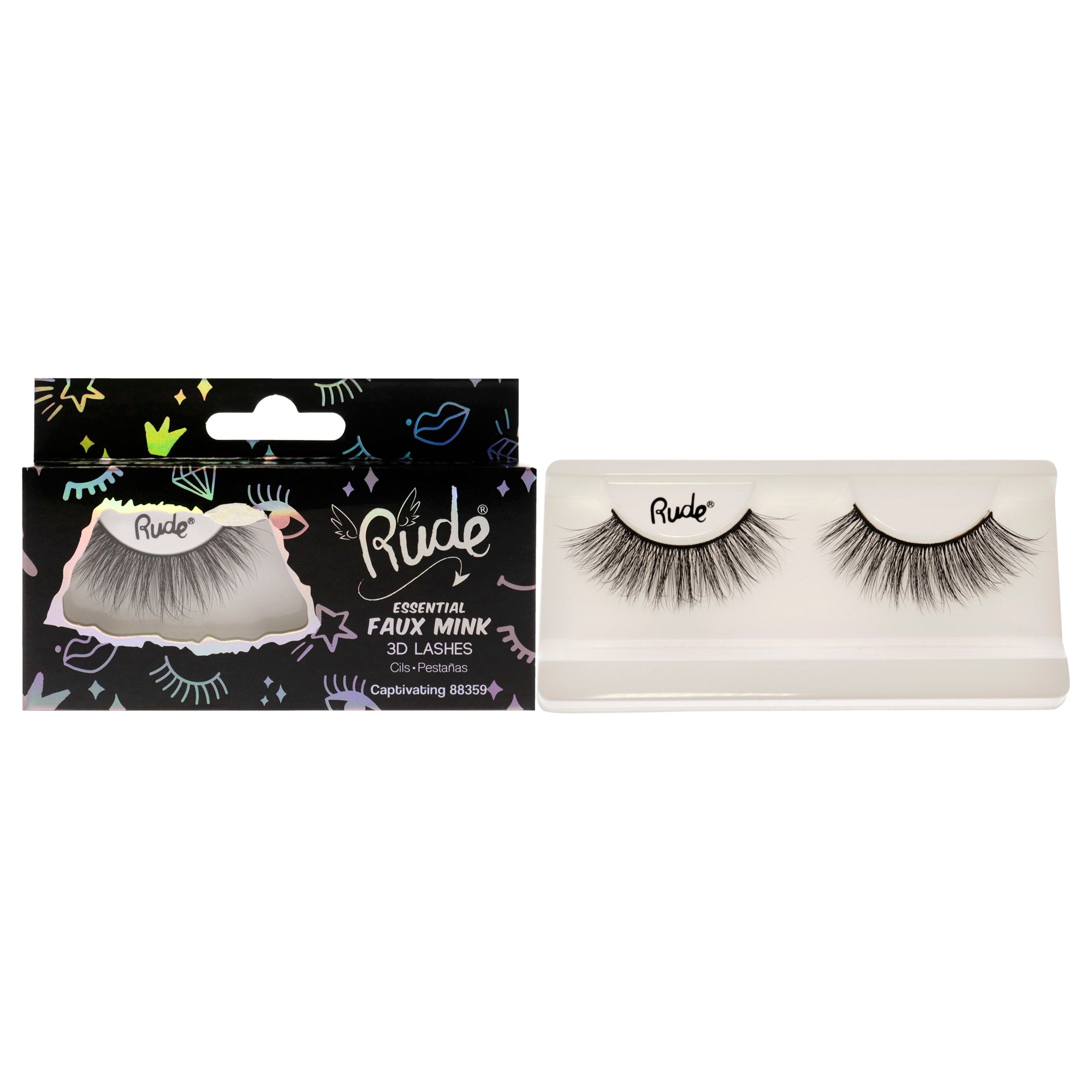 Essential Faux Mink 3D Lashes - Captivating by Rude Cosmetics for Women - 1 Pair Eyelashes