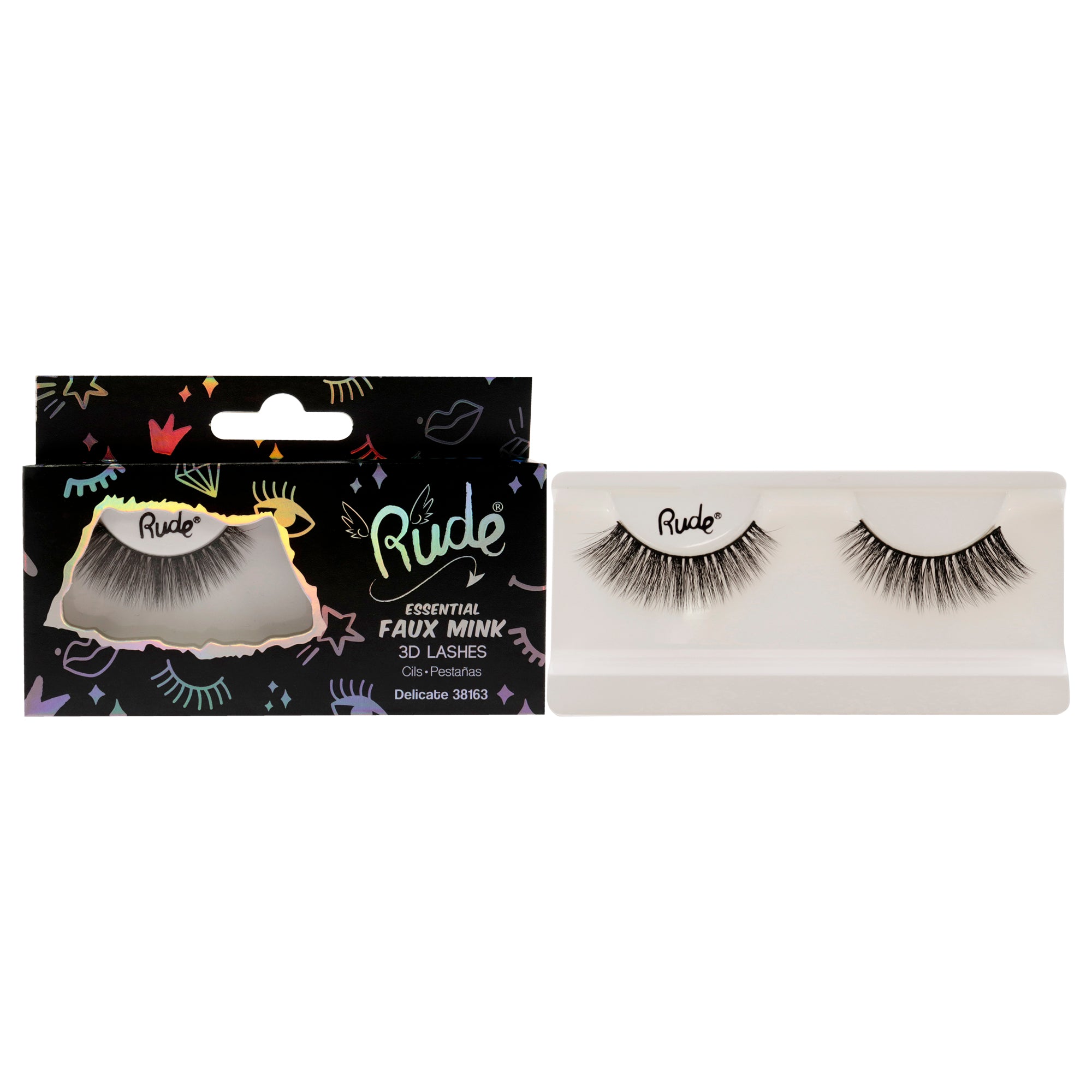 Essential Faux Mink 3D Lashes - Delicate by Rude Cosmetics for Women - 1 Pair Eyelashes