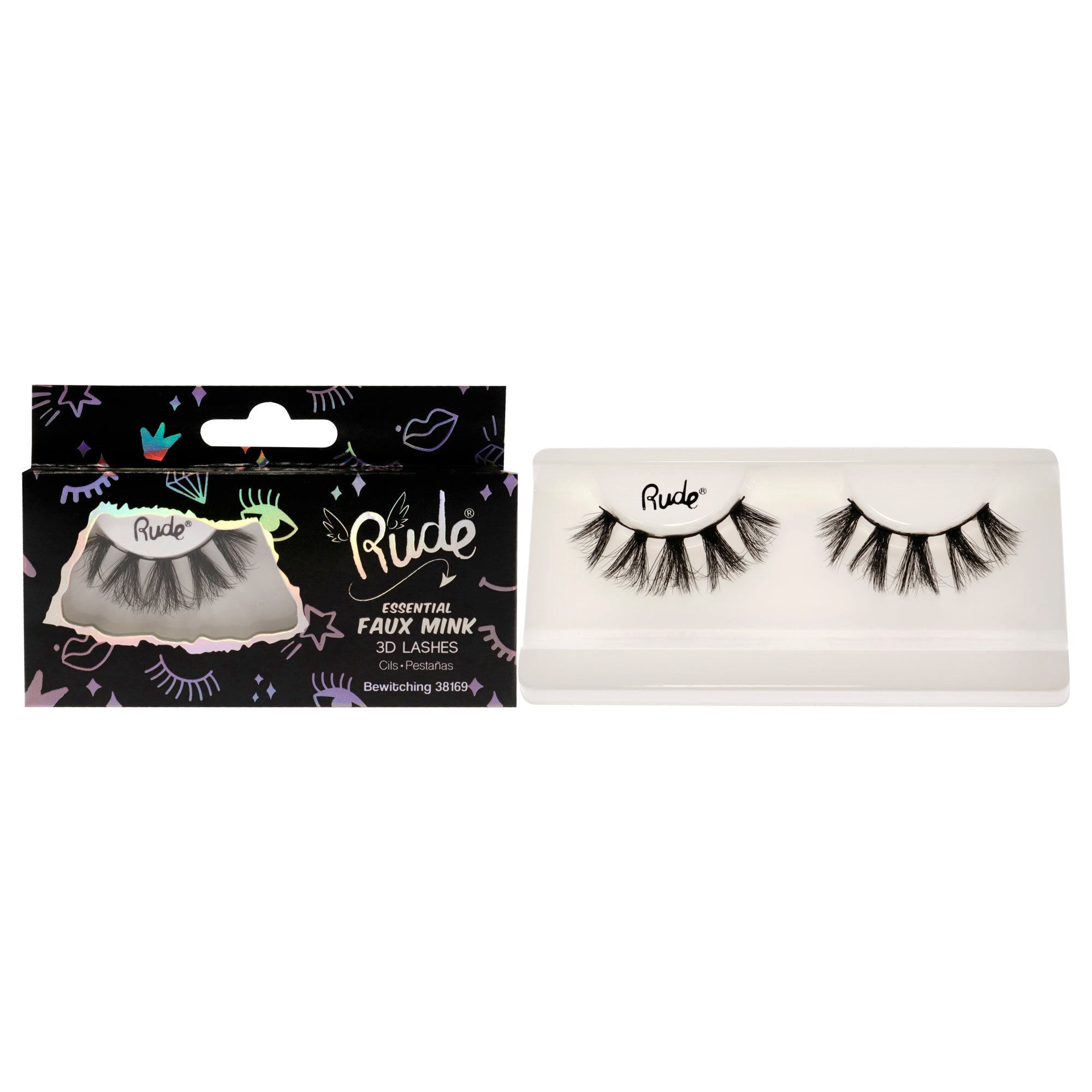Essential Faux Mink 3D Lashes - Bewitching by Rude Cosmetics for Women - 1 Pair Eyelashes