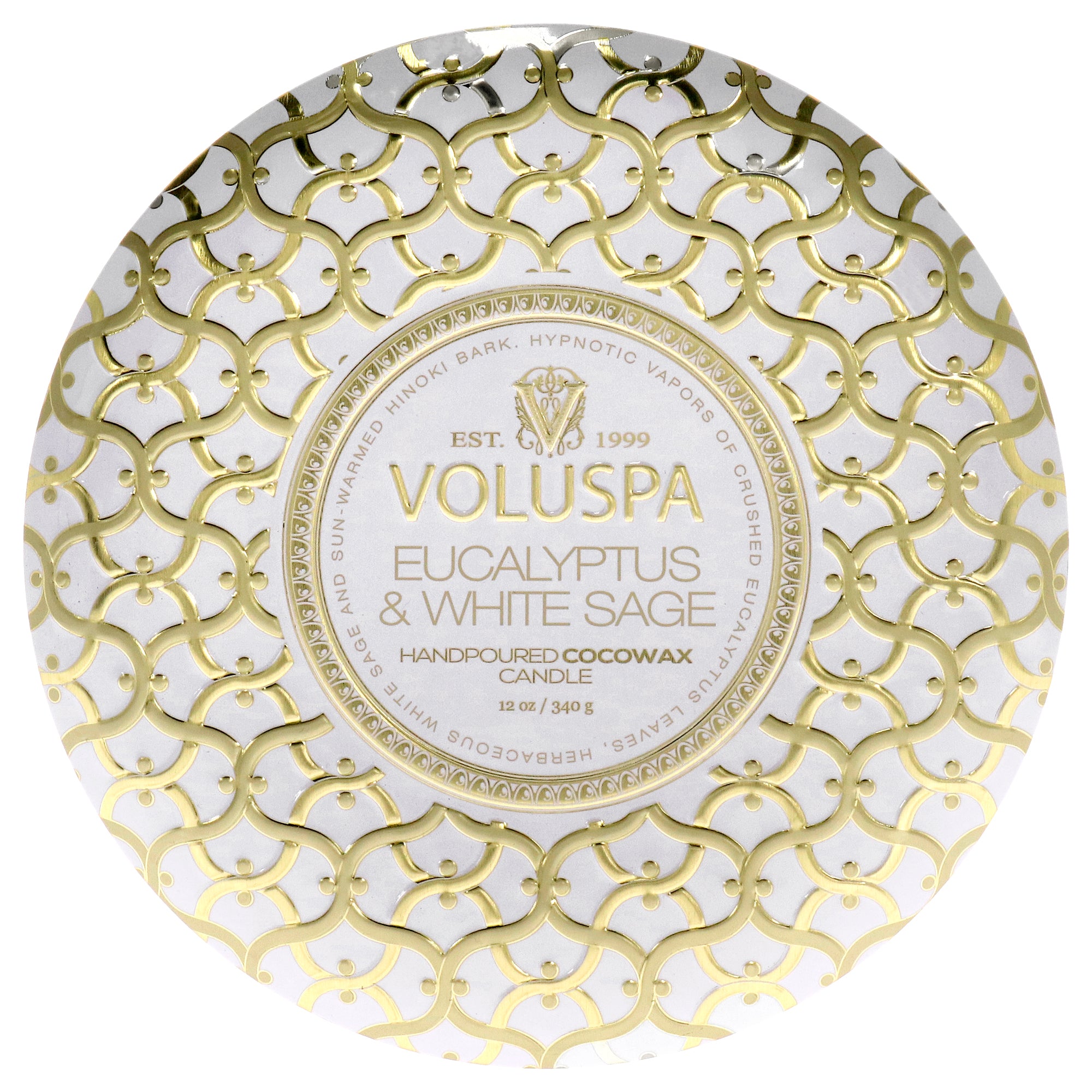 Maison Blanc Collection 3 Wick Tin Candle - Eucalyptus and White Sage by Voluspa for Unisex - 12 oz Candle
