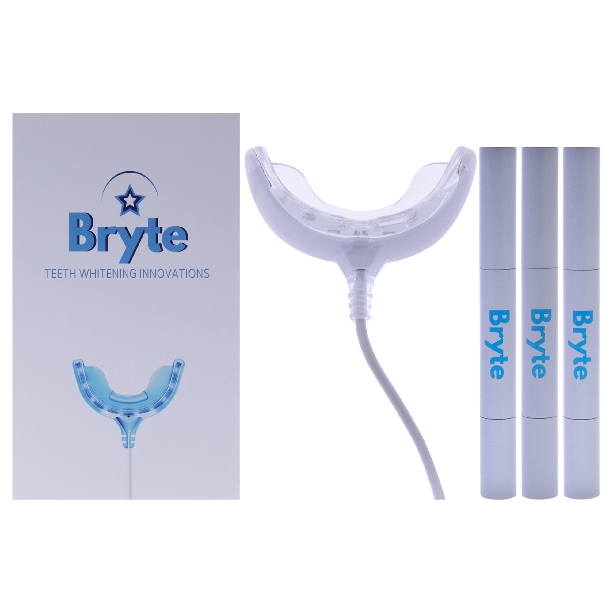 Wired Led Teeth Whitening Kit by Bryte for Unisex - 4 Pc 3 Teeth Whitening Gel Pens, Wired Smart Phone Whitening