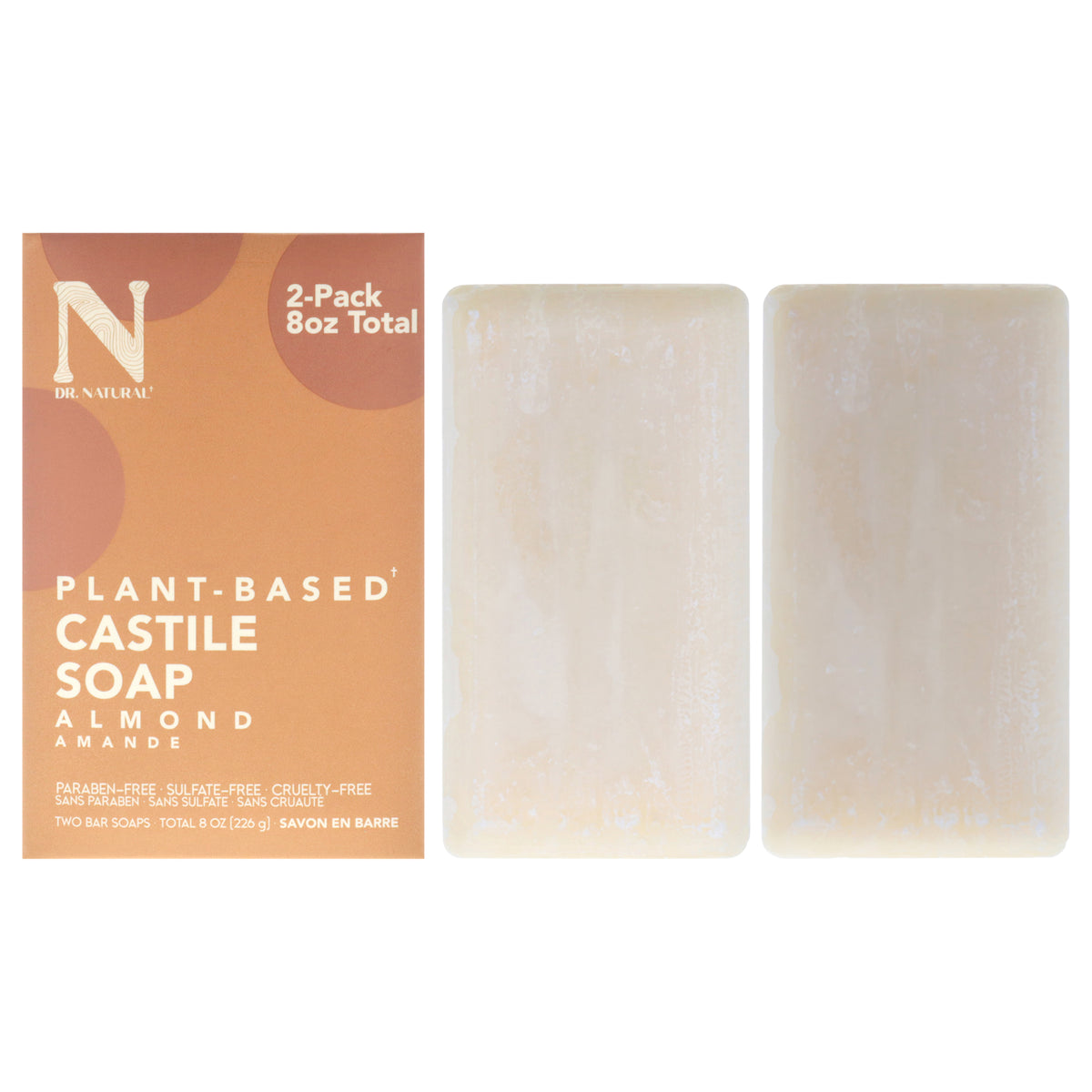 Castile Bar Soap - Almond by Dr. Natural for Unisex - 2 x 8 oz Soap