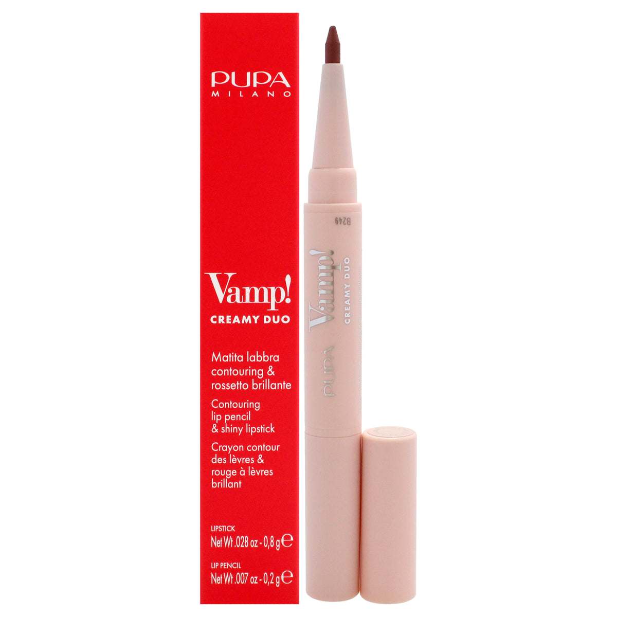 Vamp! Creamy Duo Contouring Lip Pencil and Shiny Lipstick - 003 Warm Nude by Pupa Milano for Women - 0.035 oz Makeup