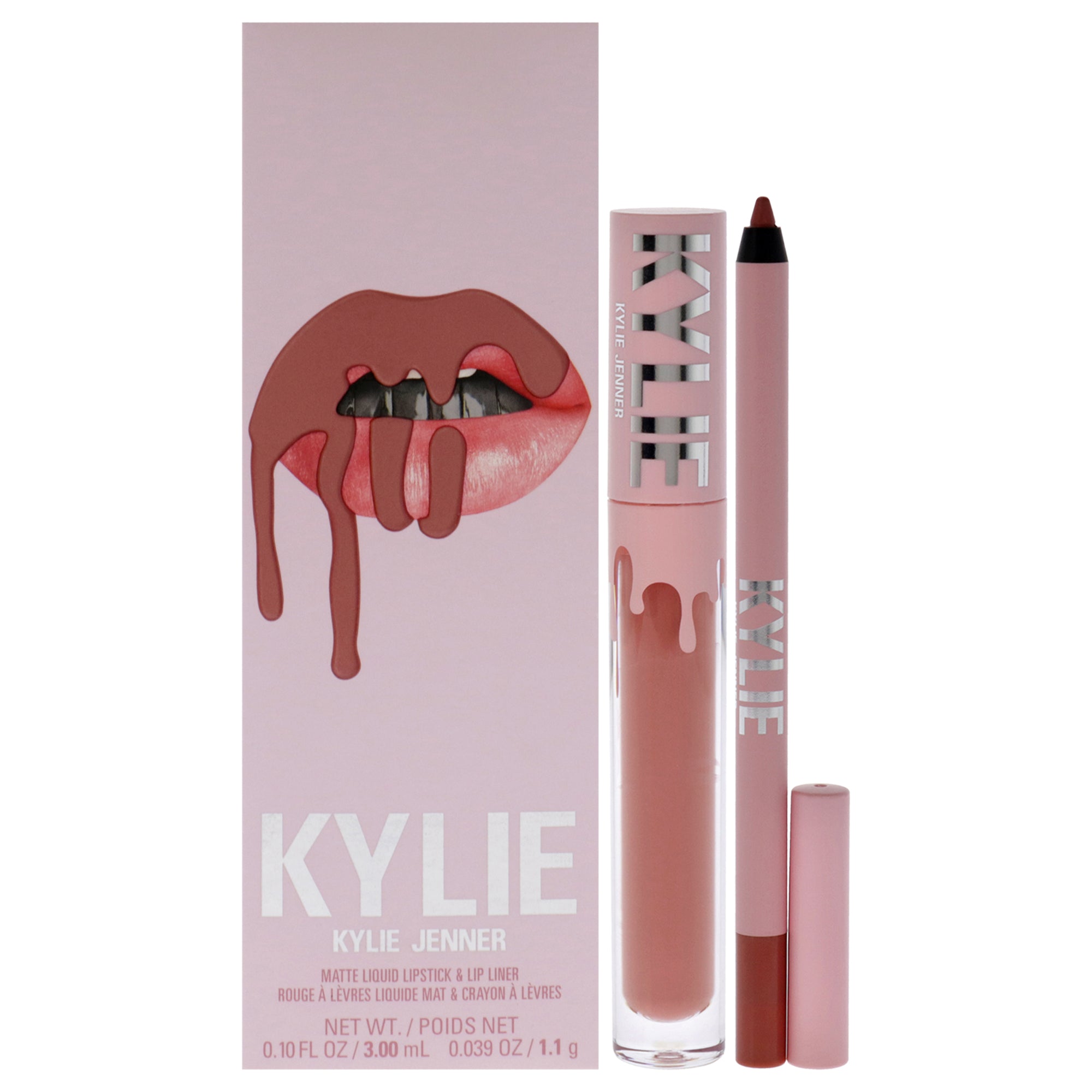 Matte Lip Kit - 802 Candy K by Kylie Cosmetics for Women - 2 Pc 0.10oz Matte Liquid Lipstick, 0.039oz Lip Liner