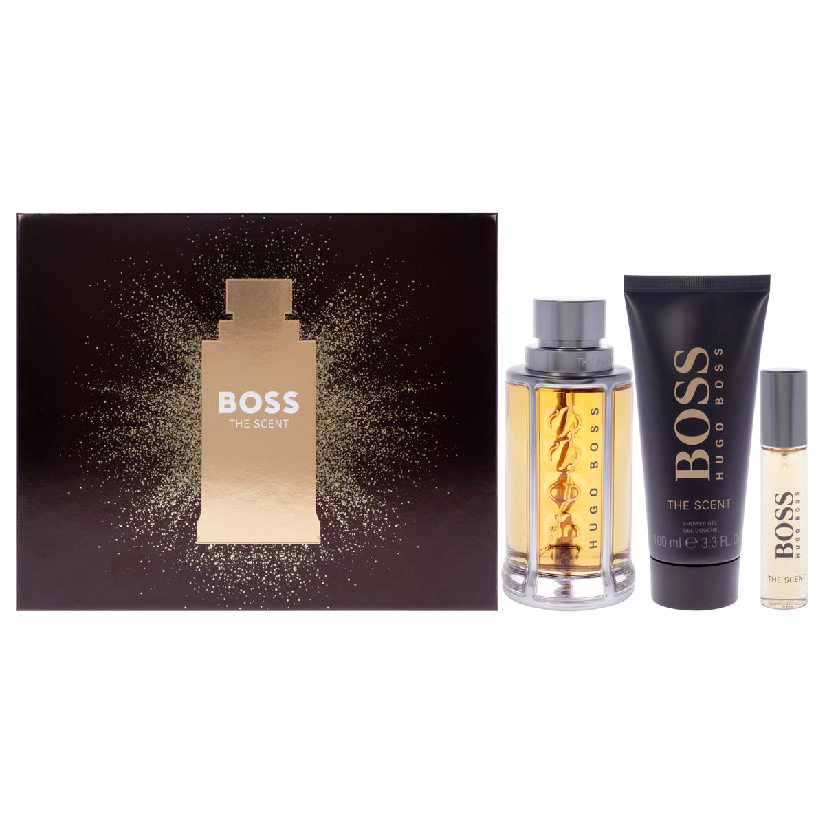Boss The Scent by Hugo Boss for Men - 3 Pc Gift Set 3.3oz EDT Spray, 3.3oz Shower Gel, 0.33oz EDT Spray