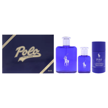 Polo Blue by Ralph Lauren for Men - 3 Pc Gift Set 4.2oz EDT Spray (Refillable), 1.36oz EDT Spray, 2.6oz Deodorant Stick