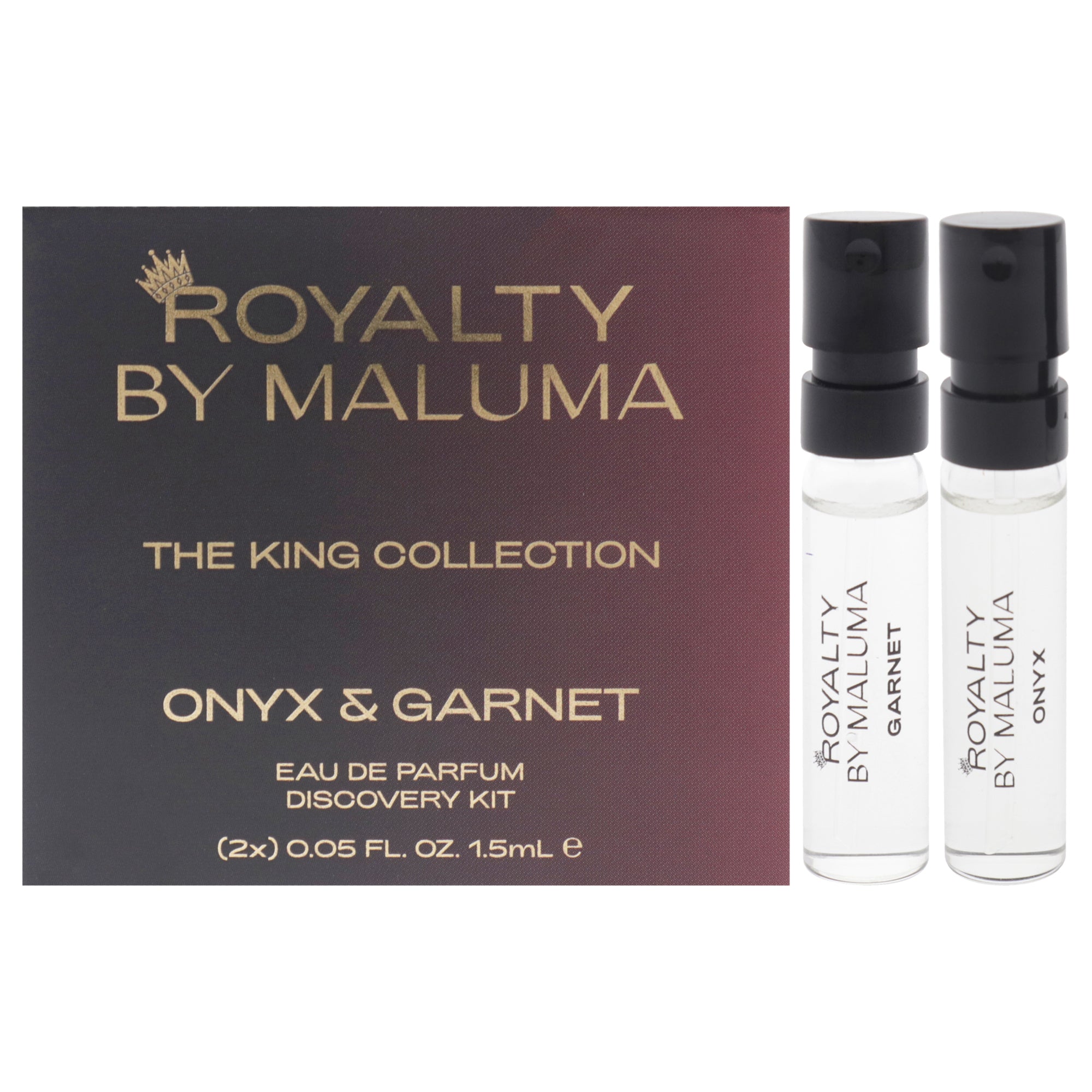The King Collection by Royalty By Maluma for Men - 2 Pc Mini Gift Set 0.05oz Onyx EDP Spray Vial, 0.05oz Garnet EDP Spray Vial