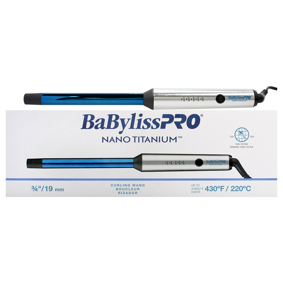 Nano Titanium Curling Wand - BNTW75NUC-Blue by BaBylissPRO for Unisex - 0.75 Inch Curling Iron