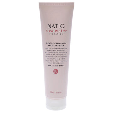 Rosewater Gentle Cream-Gel Face Cleanser by Natio for Women - 3.3 oz Cleanser