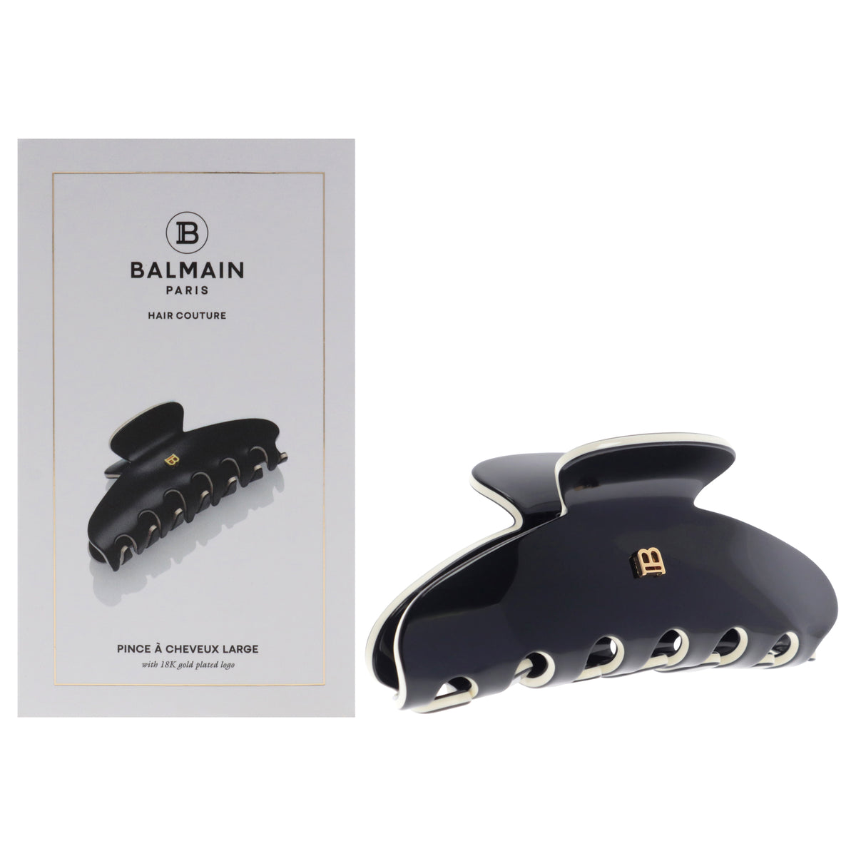 Cellulose Acetate Pince a Cheveux Large - Black-White by Balmain Hair Couture for Women - 1 Pc Hair Clip