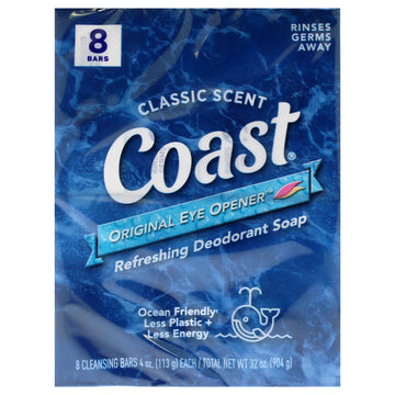 Refreshing Deodorant Soap - Classic Scent by Coast for Unisex - 8 x 4 oz Soap