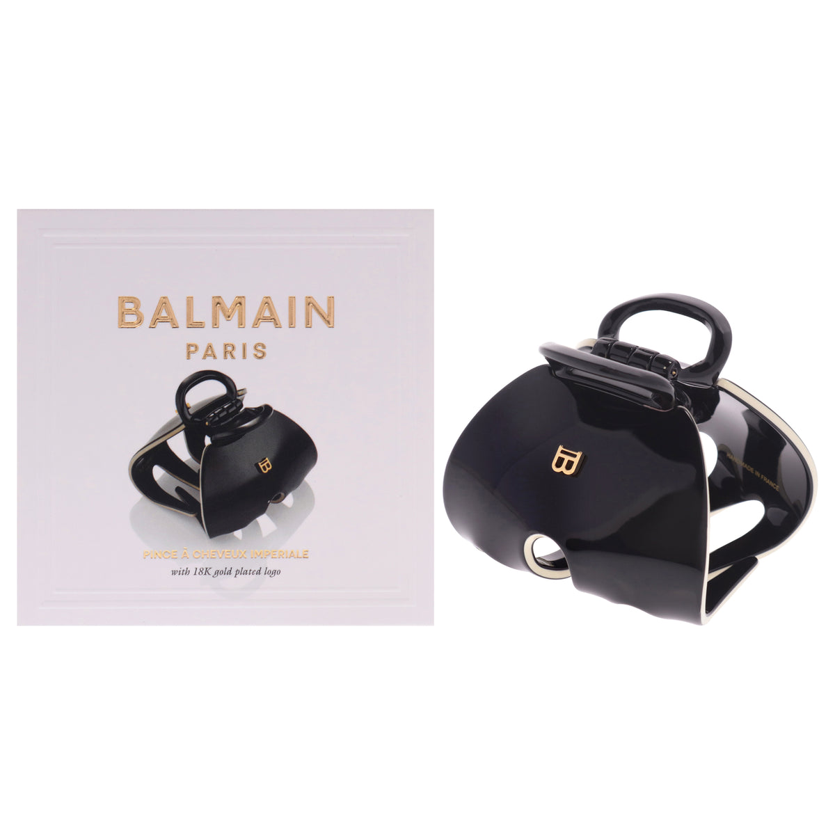 Cellulose Acetate Pince a Cheveux Imperiale Medium - Black-White by Balmain Hair Couture for Women - 1 Pc Hair Clip