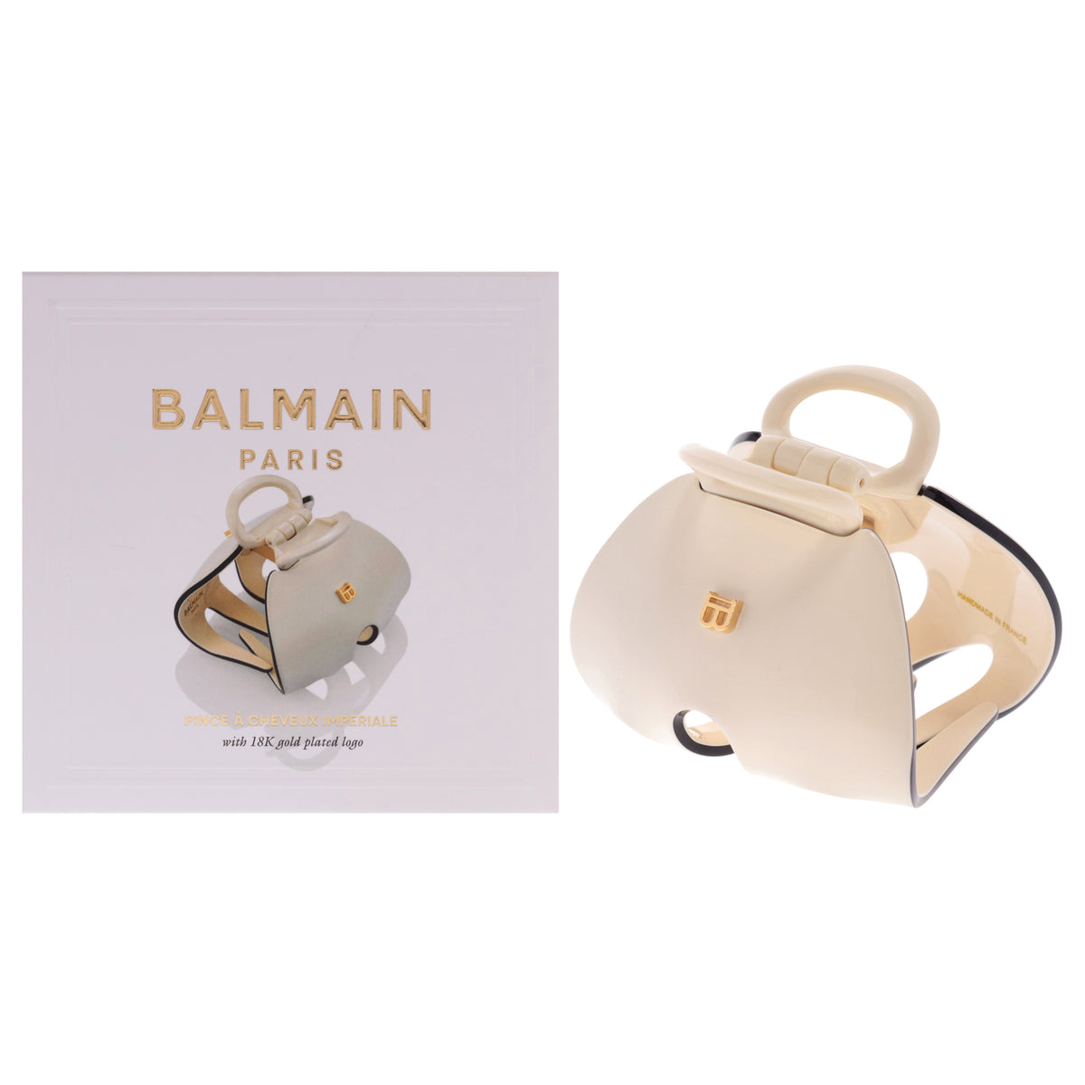 Cellulose Acetate Pince a Cheveux Imperiale Medium - White-Black by Balmain Hair Couture for Women - 1 Pc Hair Clip