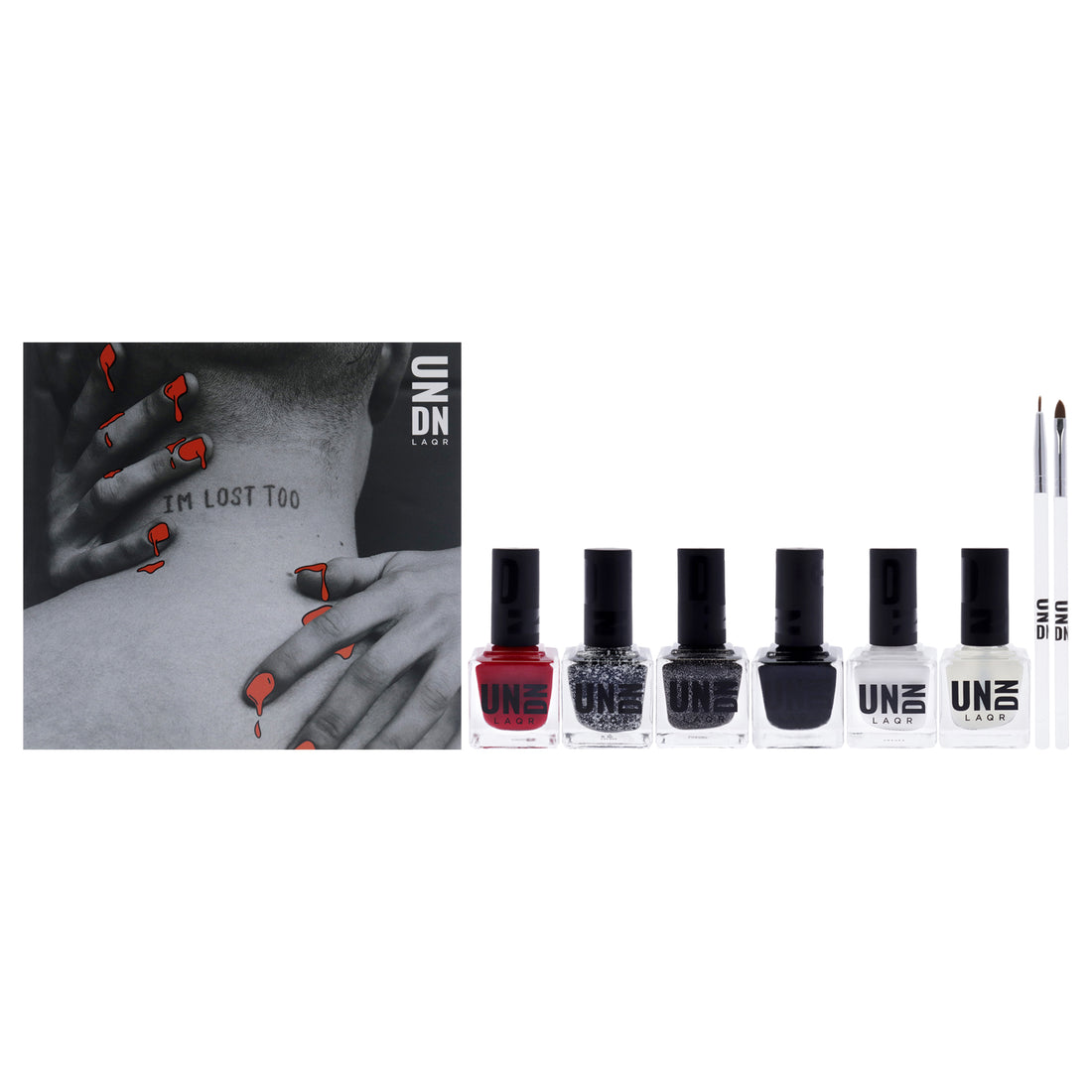Houston Kit by UNDN for Women - 6 Pc 0.5oz Nail Polish - 101 Black, 0.5oz Nail Polish - 501 Pretty Dangerous, 0.5oz Nail Polish - 0201 Splatter, 0.5oz Nail Polish - 301 White, 0.5oz Nail Polish - 0210 After Dark Glitter, 0.5oz Nail Polish