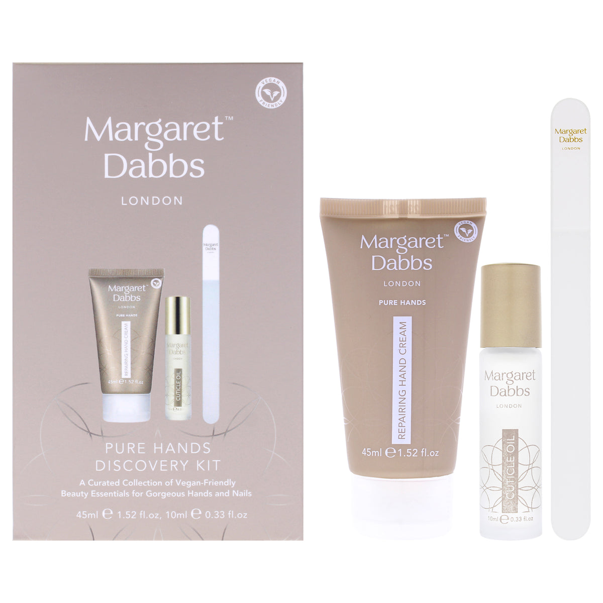Pure Hands Discovery Kit by Margaret Dabbs for Unisex - 3 Pc 1.52oz Pure Repairing Hand Cream, 0.33oz Pure Cuticle Oil, Crystal Nail File - Small