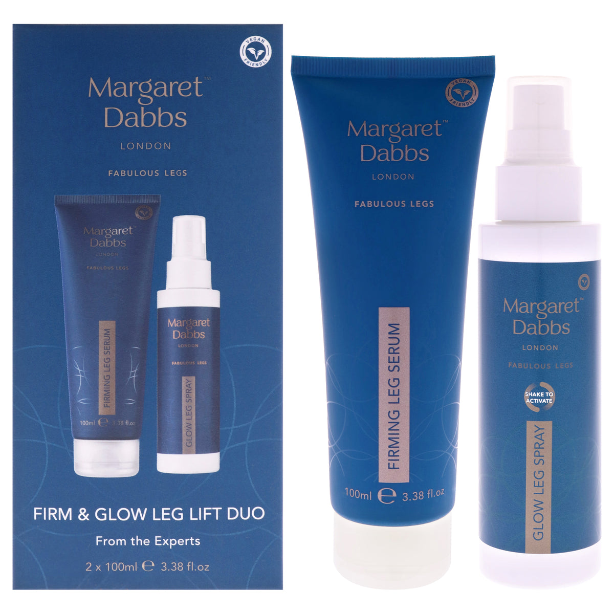 Firm and Glow Leg Lift Duo by Margaret Dabbs for Unisex - 2 Pc 3.38oz Firming Leg Serum, 3.38oz Glow Leg Spray