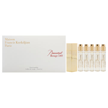 Baccarat Rouge 540 Travel Set by Maison Francis Kurkdjian for Unisex - 6 Pc Mini Gift Set 5 x 0.37oz EDP Spray (Mini) (Refill), Case Gold (Empty)