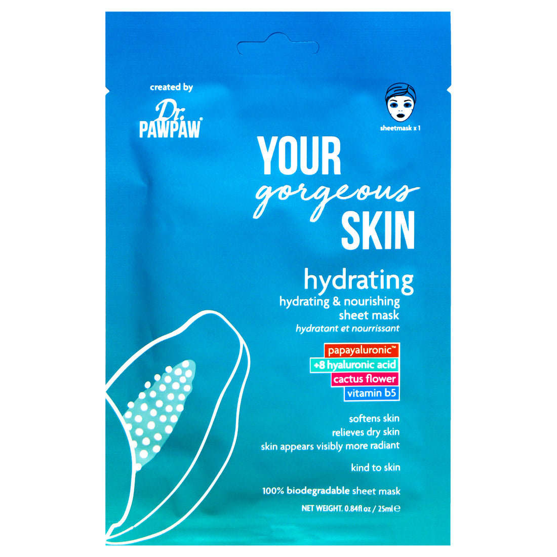 Your Gorgeous Skin Hydrating Sheet Mask by Dr. PawPaw for Unisex - 0.84 oz Mask