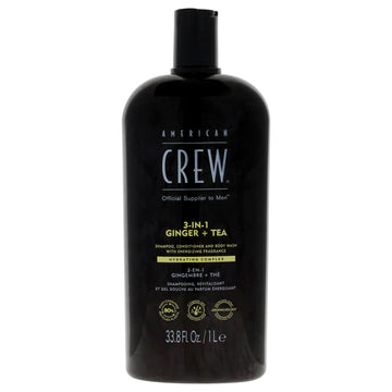 3-In-1 Ginger Plus Tea by American Crew for Men - 33.8 oz Shampoo, Conditioner and Body Wash