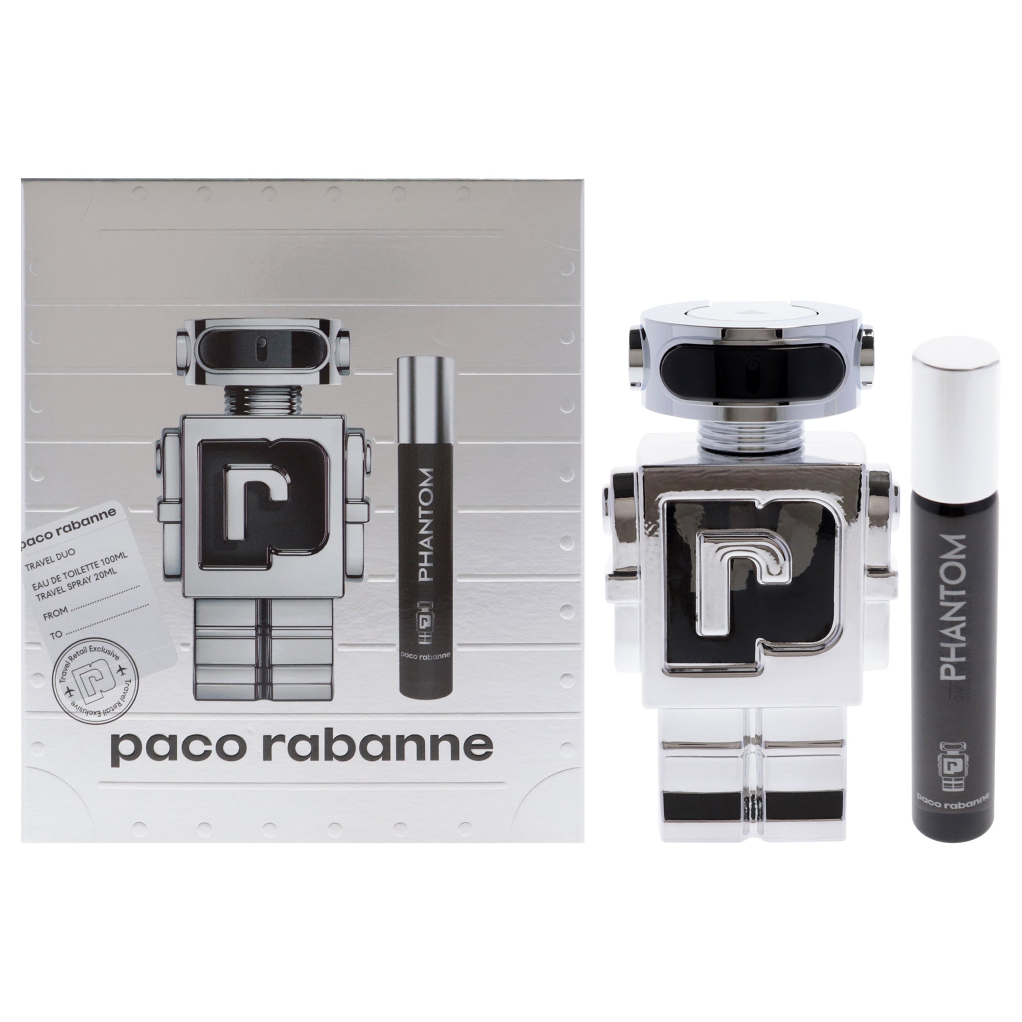 Phantom by Paco Rabanne for Men - 2 Pc Gift Set 3.4oz EDT Spray, 0.68oz EDT Spray