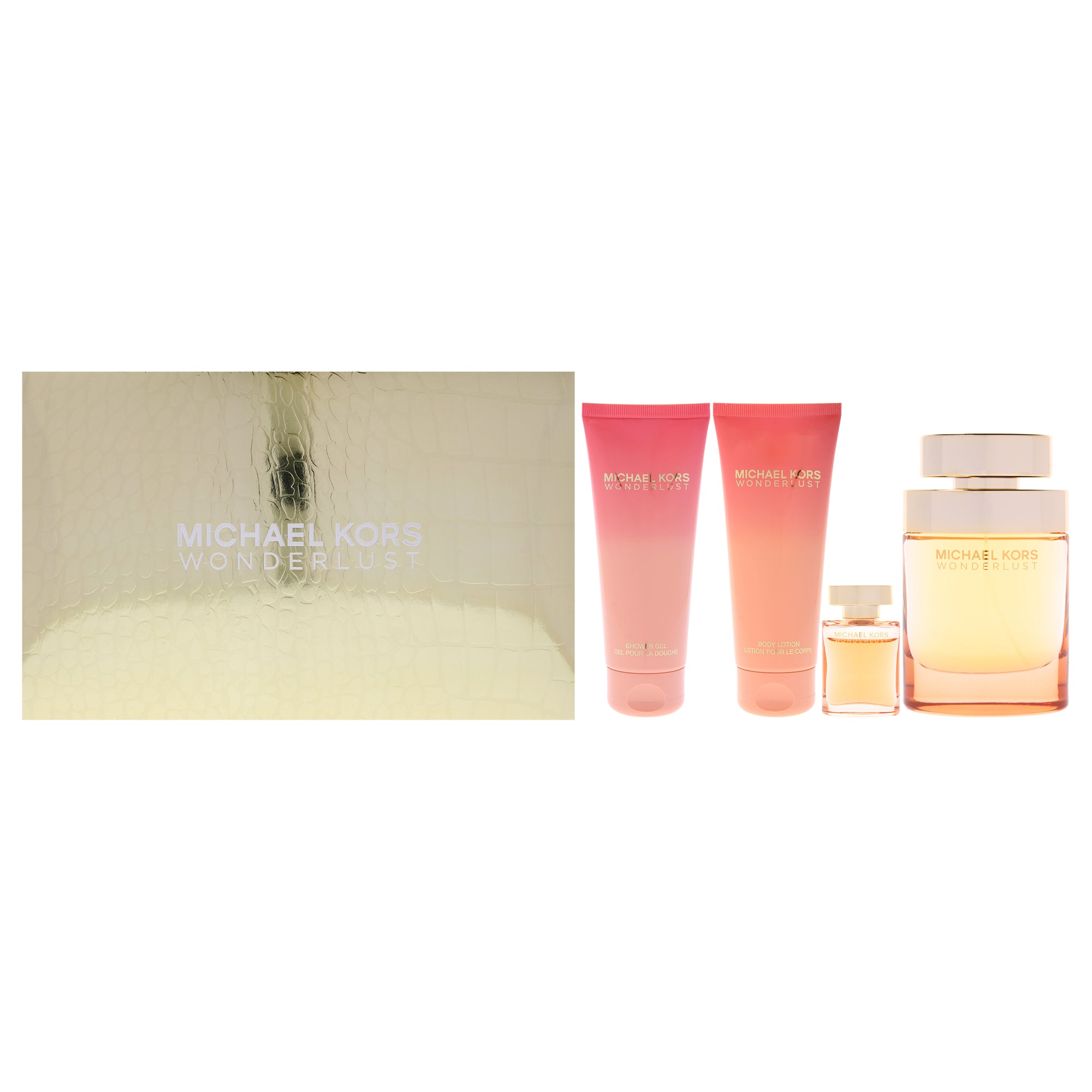 Wonderlust by Michael Kors for Women - 4 Pc Gift Set 3.4oz EDP Spray, 0.14oz EDP Spray (Mini), 3.4oz Body Lotion, 3.4oz Shower Gel