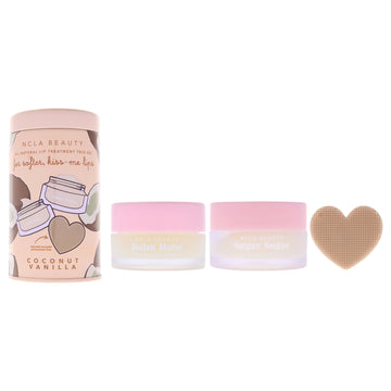 All Natural Lip Treatment Set - Coconut Vanilla by NCLA for Women - 3 Pc 0.34oz Lip Balm, 0.5oz Lip Scrub, Silicone Lip Scrubber