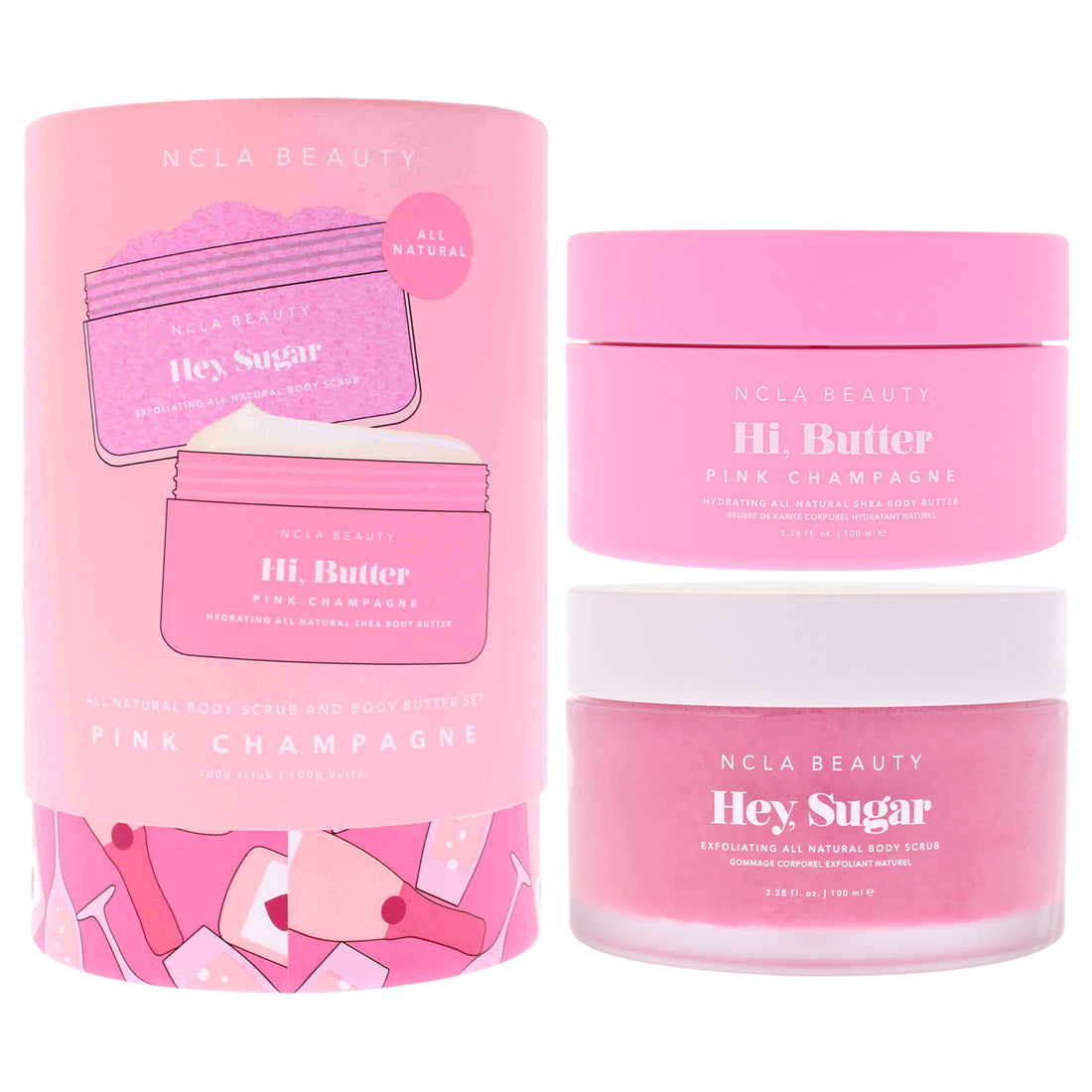 All Natural Body Scrub and Body Butter Set - Pink Champagne by NCLA for Women - 2 Pc 3.38oz Body Butter, 3.38oz Body Scrub