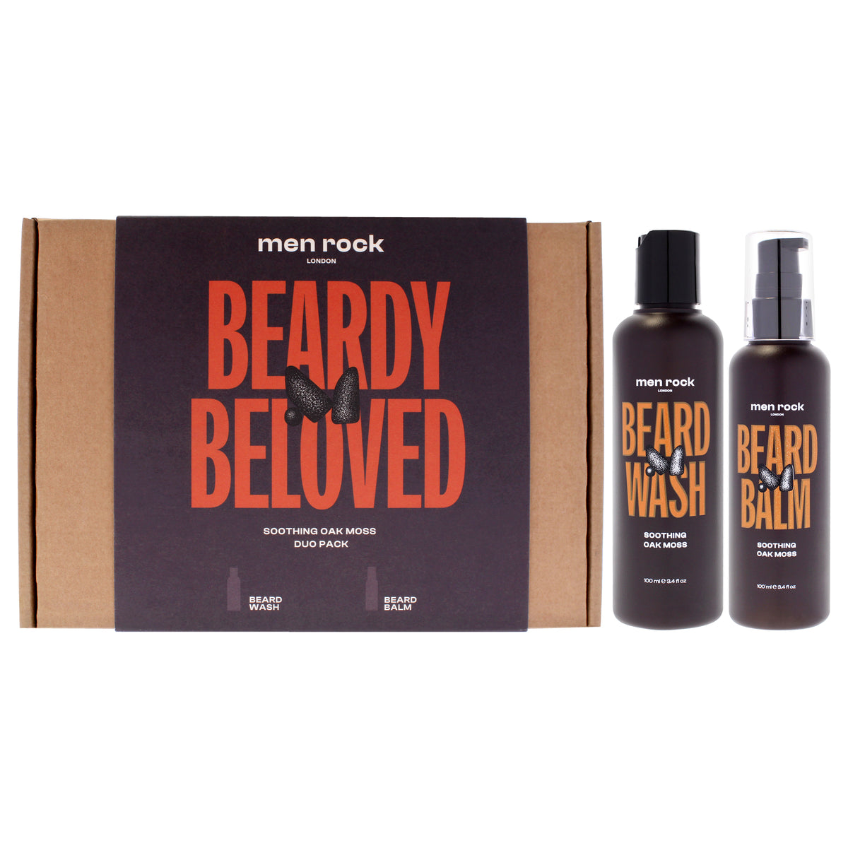 Beardy Beloved Soothing Duo - Oak Moss by Men Rock for Men - 2 Pc 3.4oz Beard Wash - Oak Moss, 3.4oz Beard Balm - Oak Moss
