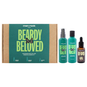 Beardy Beloved Awakening Essential Beard Kit - Sicilian lime by Men Rock for Men - 3 Pc 3.4oz Awakening Beard Wash - Sicilian Lime, 3.4oz Awakening Beard Balm - Sicilian Lime, 1oz Beard Oil - Original