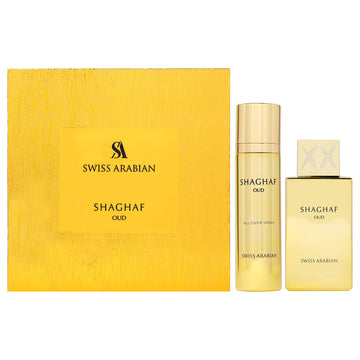 Shaghaf Oud by Swiss Arabian for Unisex - 2 Pc Gift Set 2.5oz EDP Spray, 2.5oz Body Spray