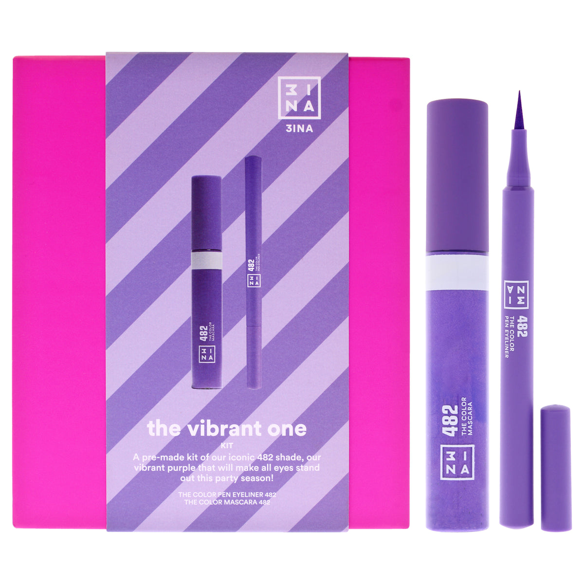 The Vibrant One Kit by 3INA for Women - 2 Pc 0.034oz The Color Pen Eyeliner - 482, 0.47oz The Color Mascara - 482