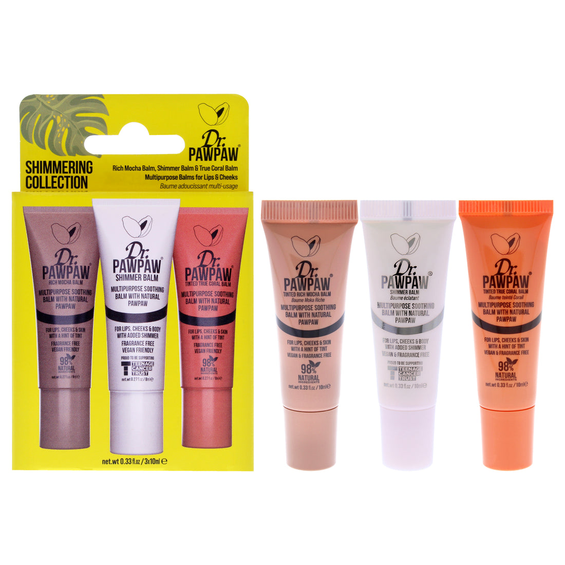 Trio Collection - Shimmering by Dr. PawPaw for Women - 3 Pc 0.33oz Multipurpose Soothing Balm - Shimmer, 0.33oz Multipurpose Soothing Balm - Rich Mocha, Multipurpose Soothing Balm - True Coral