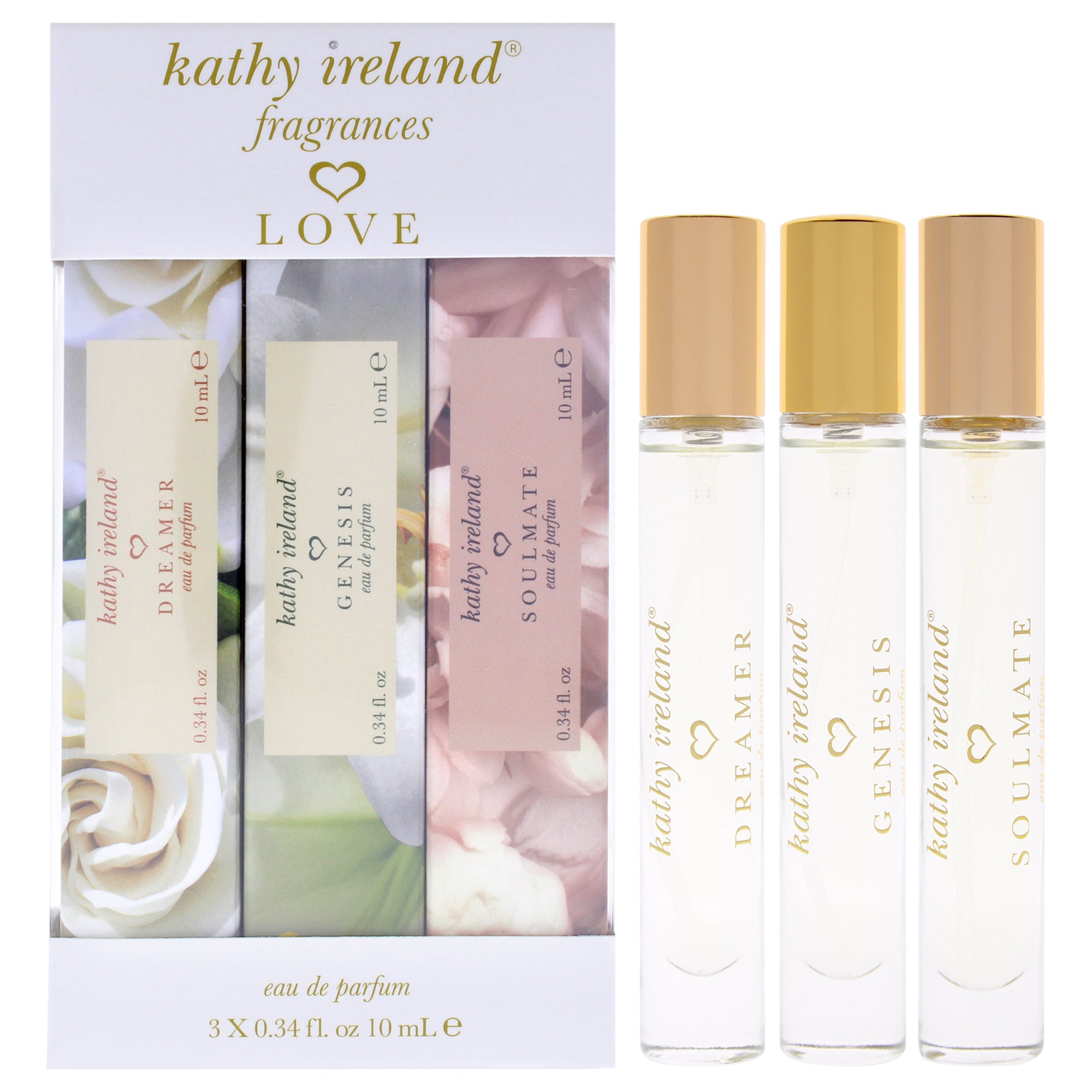 Love Set by Kathy Ireland for Women - 3 Pc Mini Gift Set 0.34oz Genesis EDP Spray, 0.34oz Soulmate EDP Spray, 0.34oz Dreamer EDP Spray
