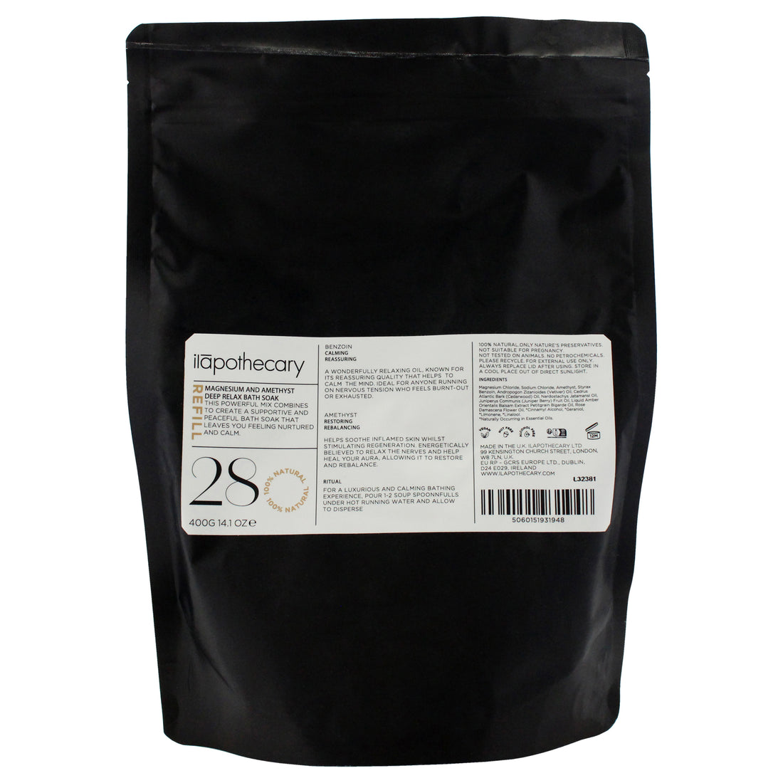 Magnesium and Amethyst Deep Relax Bath Soak by Ilapothecary for Unisex - 14.1 oz Bath Soak (Refill)