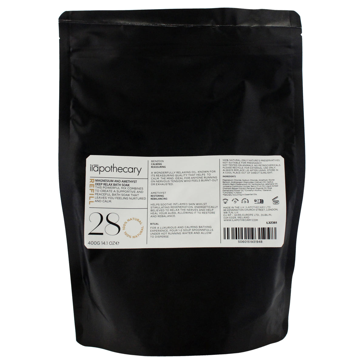 Magnesium and Amethyst Deep Relax Bath Soak by Ilapothecary for Unisex - 14.1 oz Bath Soak (Refill)