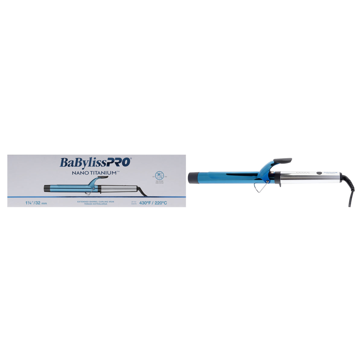 Nano Titanium Extended-Barrel Curling Iron - BNTW125XLUC Blue-Grey by BaBylissPRO for Unisex - 1.25 Inch Curling Iron