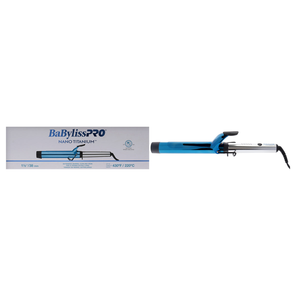 Nano Titanium Extended-Barrel Curling Iron - BNTW150XLUC Blue-Grey by BaBylissPRO for Unisex - 1.5 Inch Curling Iron