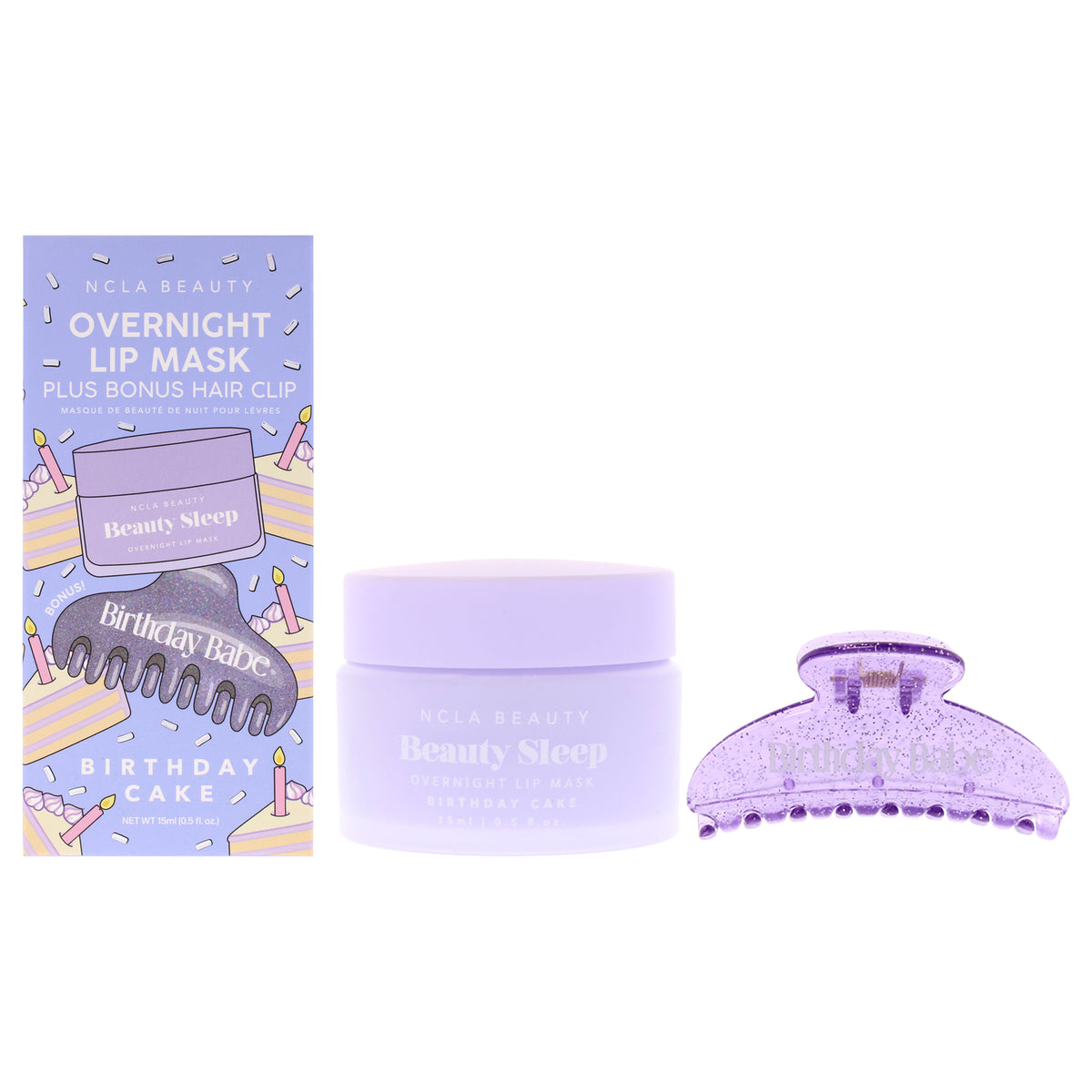 Beauty Sleep Lip Mask Plus Glitter Hair Clip - Birthday Cake by NCLA for Women - 0.5 oz Lip Mask