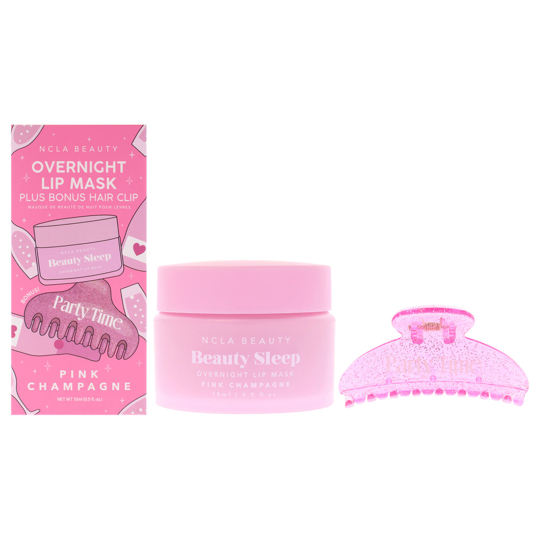 Beauty Sleep Overnight Lip Mask and Hair Clip Set - Pink Champagne by NCLA for Women - 2 Pc 0.5oz Lip Mask, Hair Clip