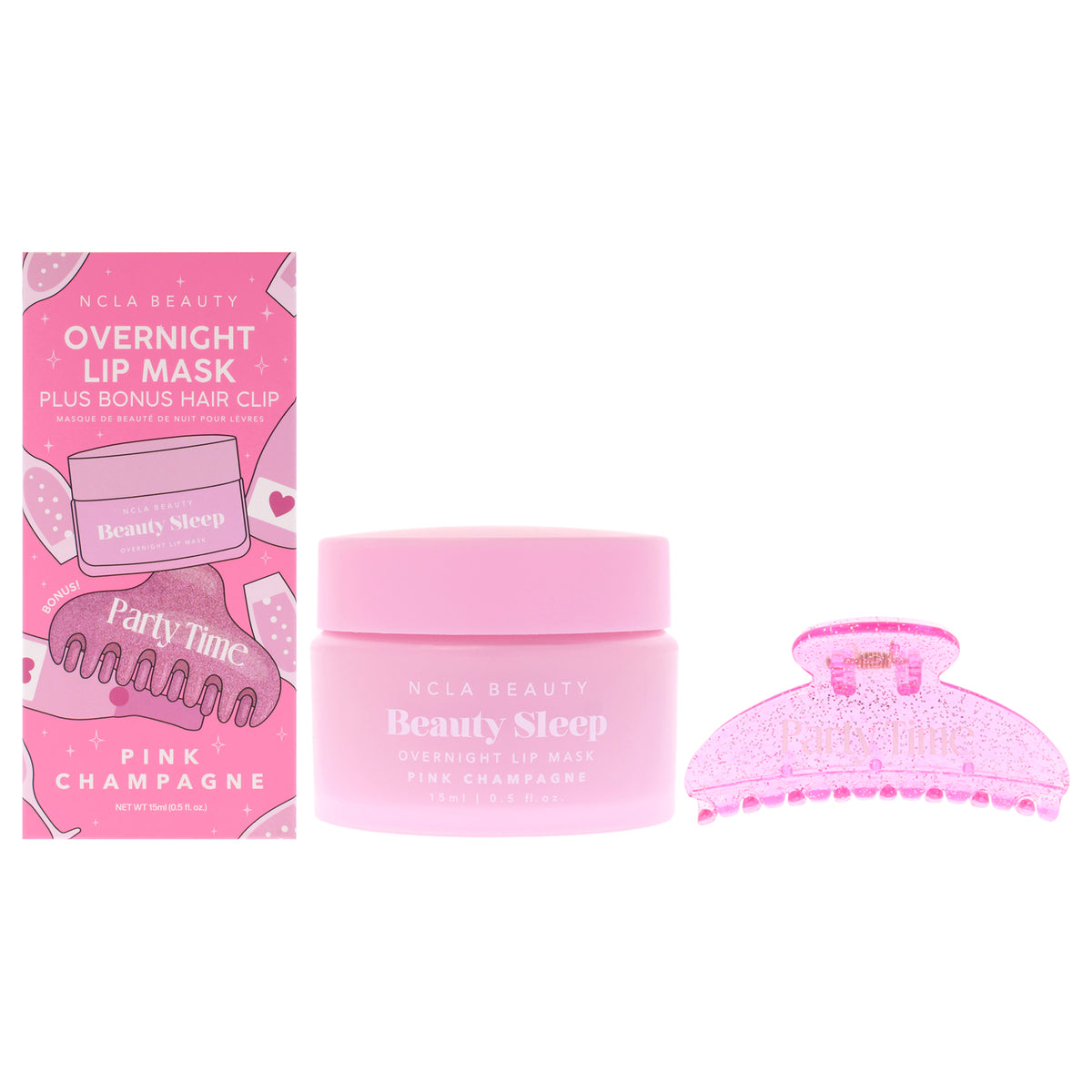 Beauty Sleep Overnight Lip Mask and Hair Clip Set - Pink Champagne by NCLA for Women - 2 Pc 0.5oz Lip Mask, Hair Clip