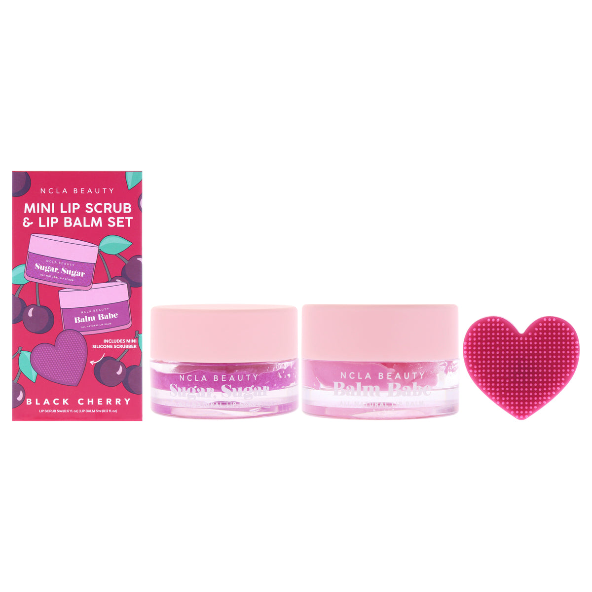 Mini Lip Scrub and Lip Balm Set - Black Cherry by NCLA for Women - 3 Pc 0.16oz Lip Scrub, 0.16oz Lip Balm, Mini Lip Scrubber