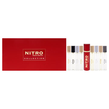 Nitro - Collection by Dumont for Men - 9 Pc Mini Gift Set 0.34oz Black EDP Spray, 0.34oz Green EDP Spray, 0.34oz Intense EDP Spray, 0.34oz Platinum EDP Spray, 0.34oz Red EDP Spray, 0.34oz White EDP Spray, 0.34oz Blue EDP Spray + more
