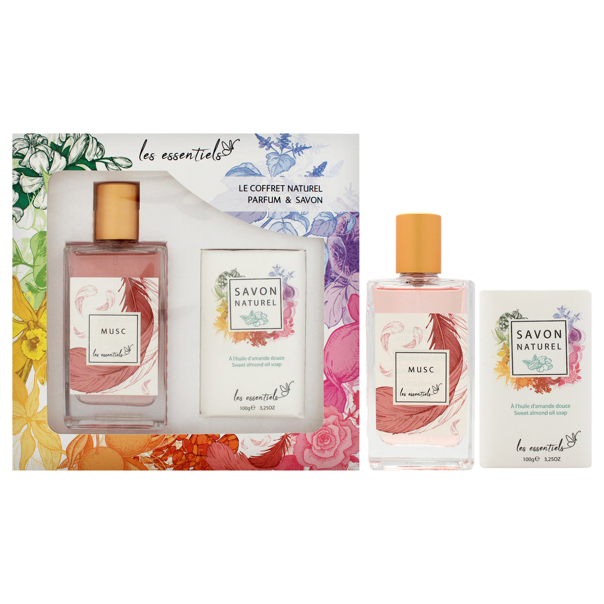 Le Coffret Naturel Parfum and Savon - Musc by Les Essentials for Women - 2 Pc Gift Set 2.7oz EDP Spray, 3.25oz Sweet Almond Oil Soap