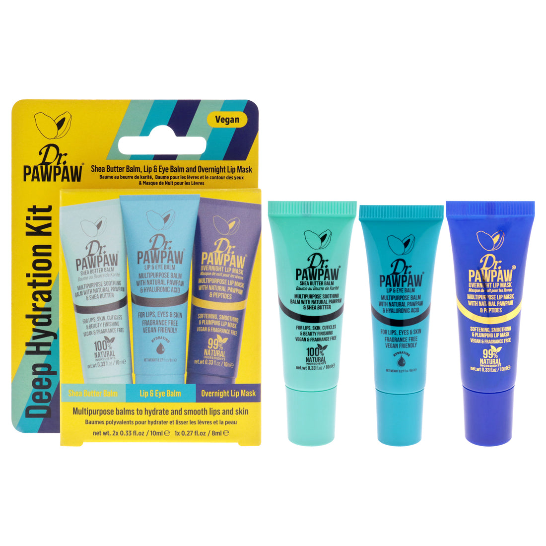 Deep Hydration Kit by Dr. PawPaw for Women - 3 Pc 0.33oz Shea Butter Balm, 0.27oz Lip and Eye Balm, 0.33oz Overnight Lip Mask