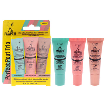 Mini Perfect Pout Trio by Dr. PawPaw for Women - 3 Pc 0.33oz Lip Balm - Peach Pink, 0.33oz Lip Balm - Shea Butter, 0.33oz Lip Balm - Rich Mocha