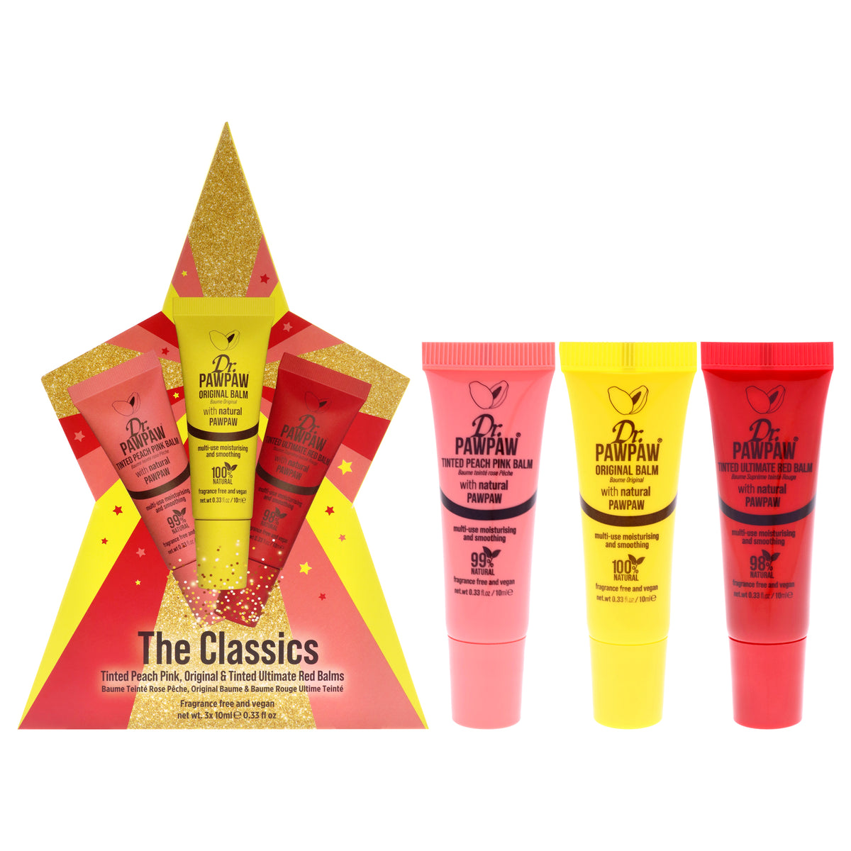 The Classics by Dr. PawPaw for Women - 3 Pc 0.33oz Tinted Lip Balm - Peach Pink, 0.33oz Lip Balm - Original, 0.33 Tinted Lip Balm - Ultimated Red