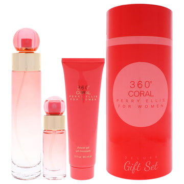 360 Coral by Perry Ellis for Women - 3 Pc Gift Set 3.4oz EDP Spray, 0.25 EDP Spray (Mini), 3oz Shower Gel